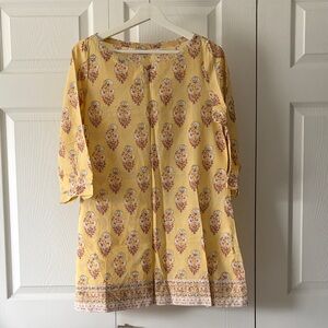 Yellow Floral Block Print Tunic Top